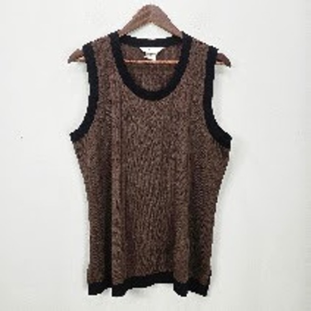 Exclusively Misook Knit Ribbed Tank Top XL Brown Black Office Career Minimalist